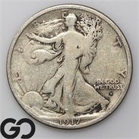 1917-D Walking Liberty Half Dollar, VG+ Bid: 50