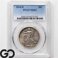 1934-D Walking Liberty 50c, PCGS MS63 Guide: 425