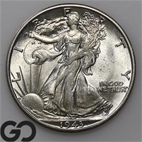 1943-D Walking Liberty 50c, Near Gem BU Bid: 80