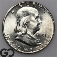 1951 Franklin Half Dollar, Near Gem BU Bid: 28