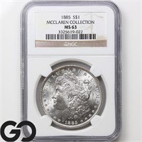 1885 Morgan Silver Dollar, NGC MS63 Guide: 90