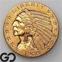 1908 $5 Gold Half Eagle, BU++ Bid: 1,575