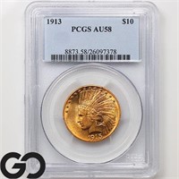 1913 $10 Gold Eagle, PCGS AU58 Guide: 1,500