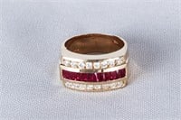 Men's 14 Karat Gold Ring w/ Rubies and Diamonds