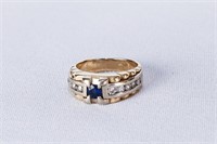 Diamond Blue Sapphire Ring Set in 14K Gold Band