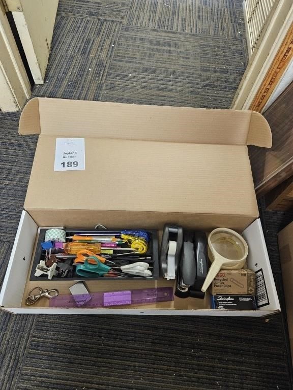 Box of Various Office Supplies