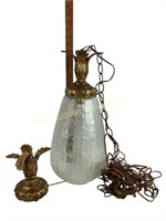 Hanging Swag Lamp Fixture textured glass with