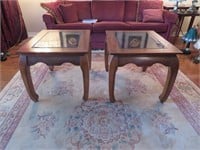 A Pair of Chippendale Revival Glass Top End Tables