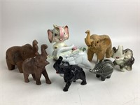 Elephant Sculpture figurines, ceramic and wooden