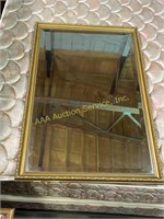 Gold framed rectangular wall mirror 34in x 22in