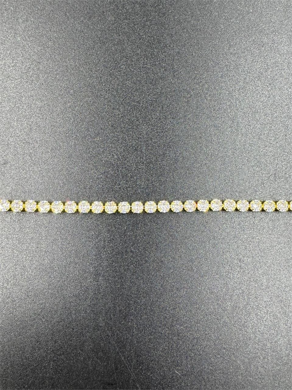 Yellow Gold White Sapphire Tennis Bracelet 7 In.