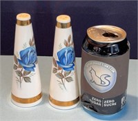 Vintage Blue Rare Bone China Salt + Pepper Shakers
