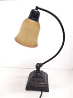 Desk lamp adjustable curved glass shade cut wire