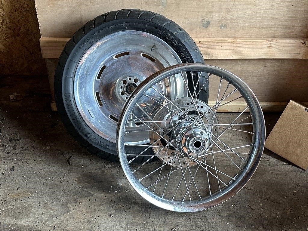 (2) MOTORCYCLE RIMS (ONE WITH TIRE) (METZLER