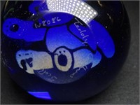 Signed Glass Paperweight Teddy Bear