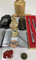 Vintage UAW, pen set, Pepsi lighter, Dewey