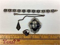 Siam Sterling brooch, necklace, ring, bracelet.