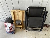 (2) FOLDING CHAIRS, (2) FOLDING WOODEN TABLES,