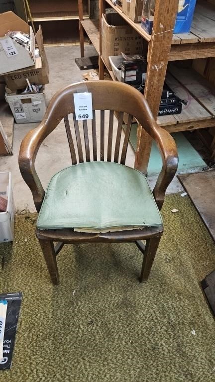 Antique Bankers Library Office Wood Arm Chair