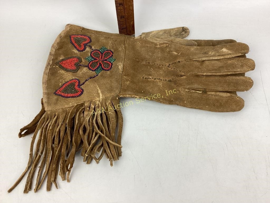 Native American beadwork leather gloves