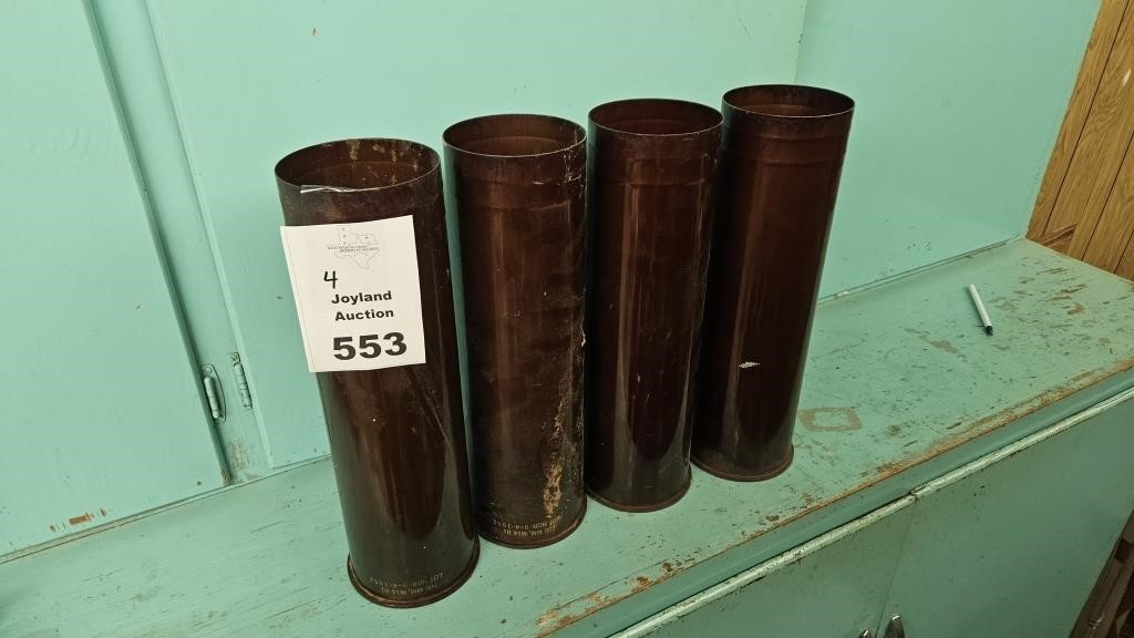 Four Vintage 105 MM, M14 B1 Artillery Shells