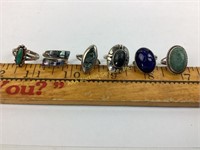 (6) Sterling rings sizes 5.75, 6.5, 6.5, 6, 5.75,