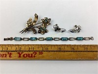Sterling Silver Brooch, Bracelet, Earrings
