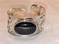 Sterling Silver Bangle Bracelet with Onyx Stone