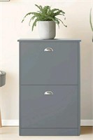 Slim Narrow Shoe Rack Cabinet with 2 Drawers, Grey