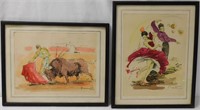 Watercolor Paintings Flamenco Dancer & Bullfighter