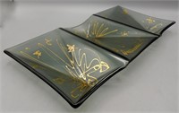 MCM Gold Signed Divided Art Glass Tray Dish