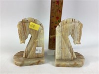 Art Deco Onyx Alabaster Horse Bookends pair of