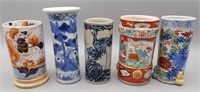 5 Antique Chinese Asian Spill Vases