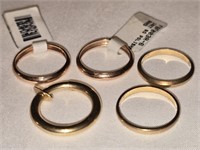 Set of 4 14k Yellow Gold Band Rings & 1 Earring