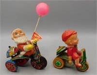 Vintage Wind Up Tin Litho Toys Santa & Boy