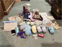 Box of assorted craft supplies Yarn, Ribbon,
