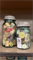 Ball mason jars with buttons and spools
