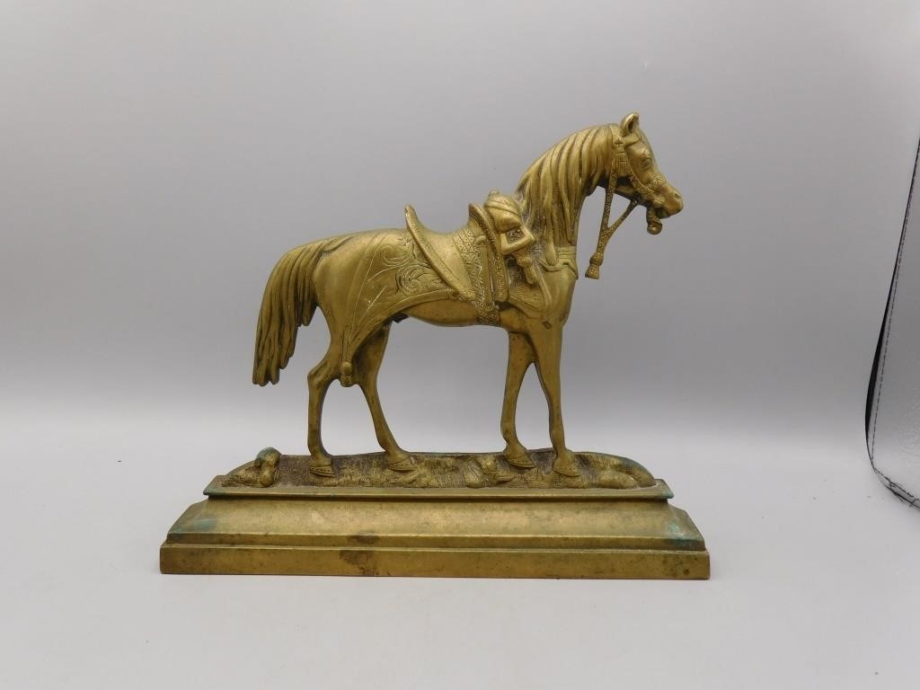 Vintage Brass Saddled Horse Doorstop or Bookend