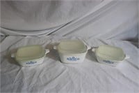 3 PYREX  PCS P-43B, 2 AT P-41-B  WITH LIDS EXC SHE