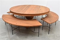 Large Solid Wood 72" Round Table w/ Benches