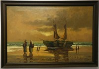 Mid Century Nico Martens Seascape Oil on Canvas