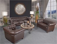Classic Chesterfield Brown Sofa Set of 3 (KIT)