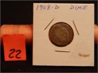 1908 D US Dime 90% Silver