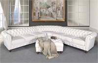 Classic Chesterfield White Sectional with Ottoman