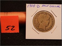 1908 D US Half Dollar 90% Silver