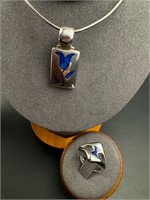 Sterling silver enamel ring / necklace