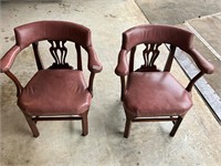2 - wood and button upholstered sitting chairs