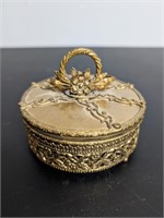 Vintage Ormolu Gold Filigree Round Glass Box