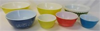 7 Vintage Pyrex Bowls inc Primary Colors
