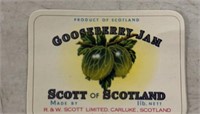 (5 COUNT)VINTAGE LABEL-GOOSEBERRY JAM/SCOTT OF